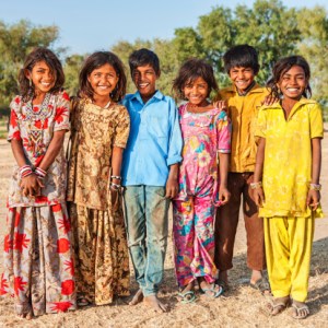 A group of children from a desert village in India.